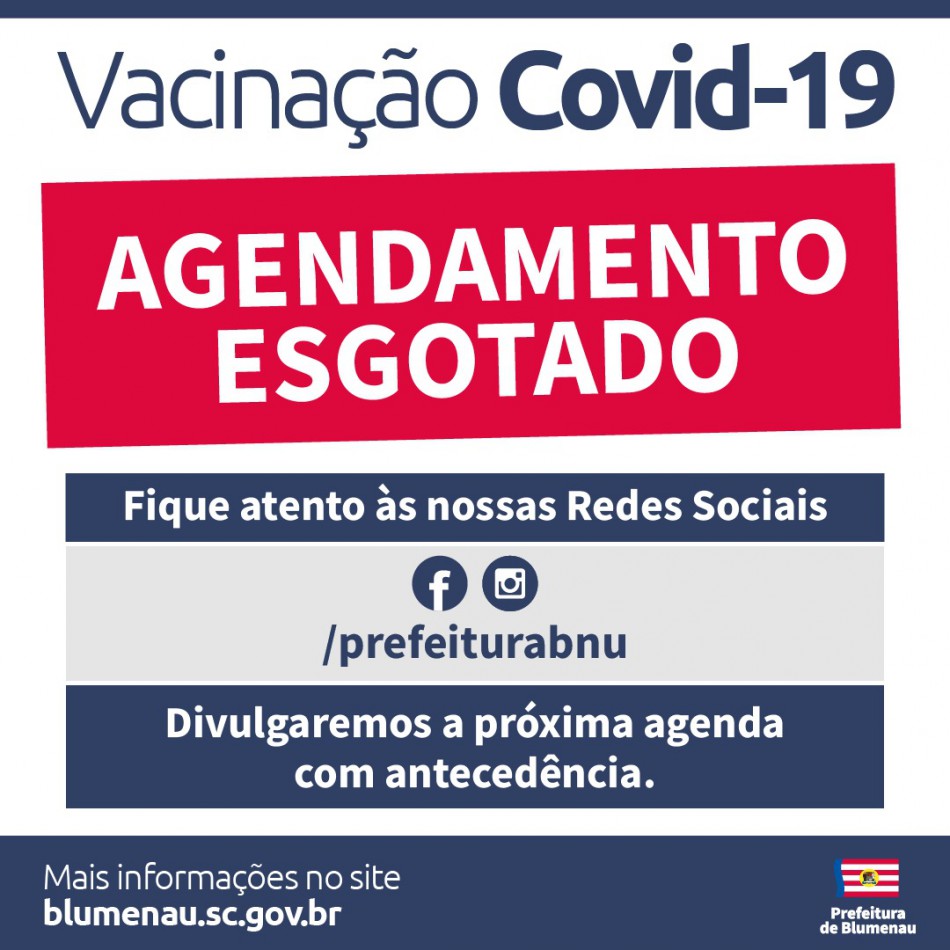 Agenda de vacinação contra a Covid-19 para segunda-feira, dia 11, tem vagas preenchidas em Blumenau