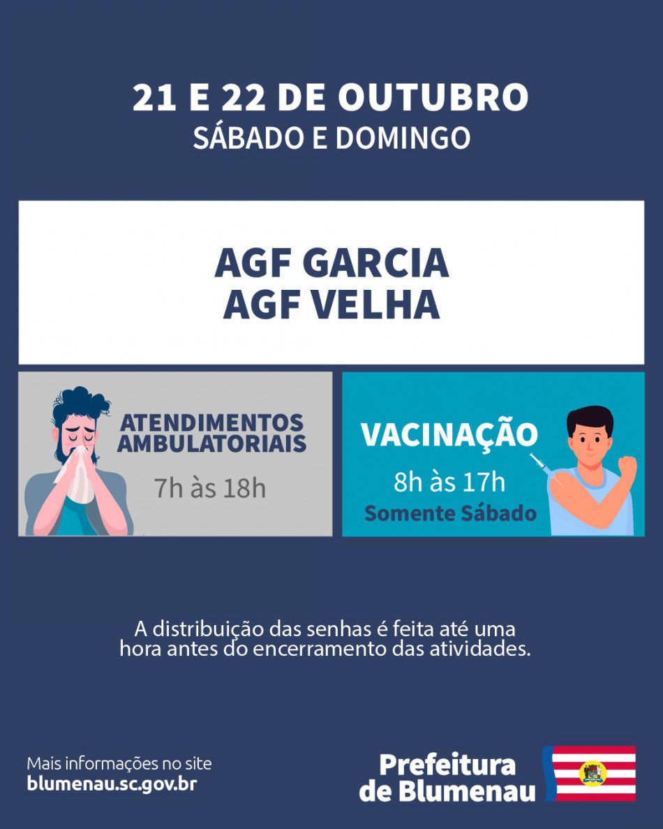 Neste fim de semana, o atendimento ambulatorial segue nos AGFs Garcia e Velha